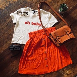 Cropped White Oh Baby Forever 21 T-shirt Medium